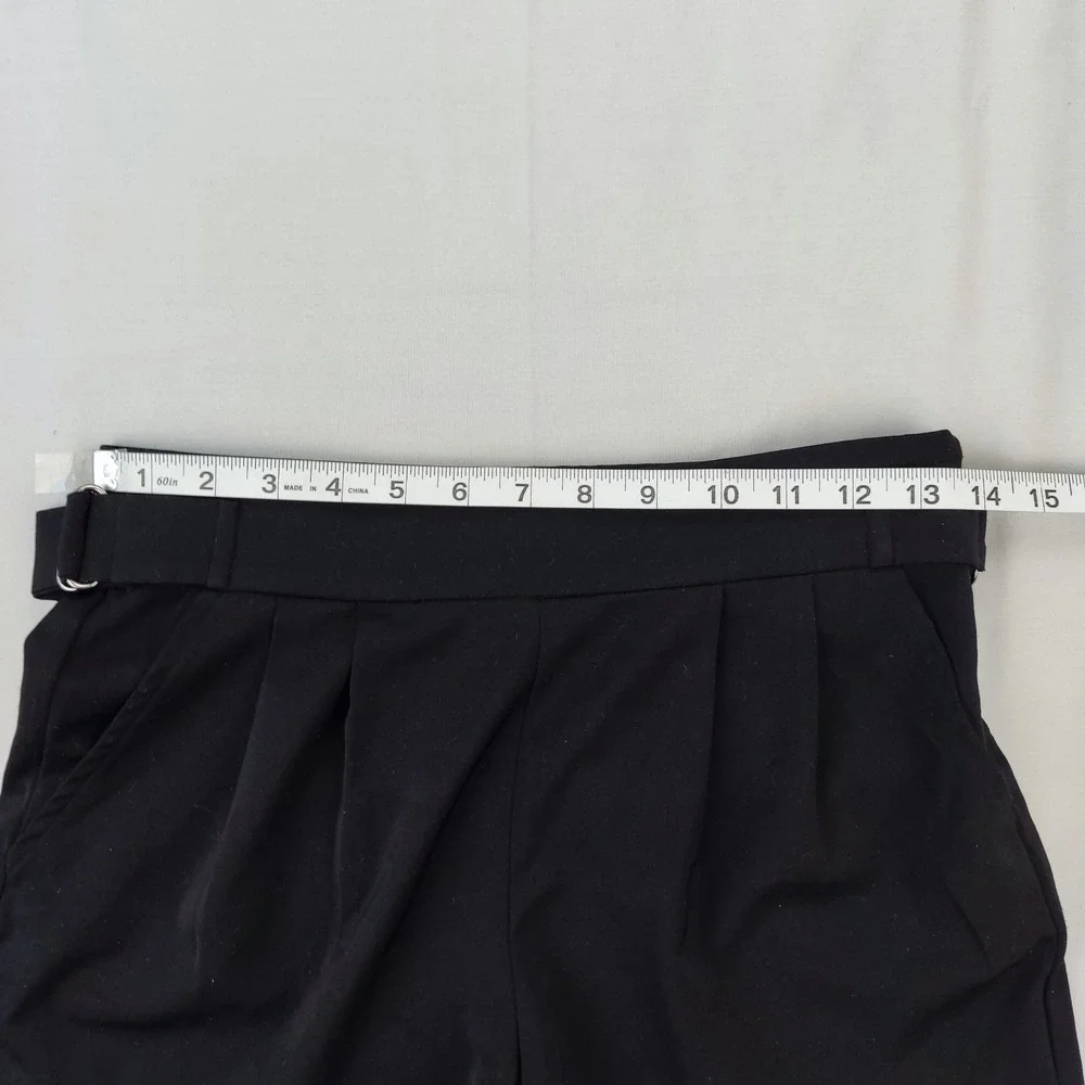 A'Gaci Shorts Womens Small Black Dress Shorts‎ High Waist Pleated Side Buckle